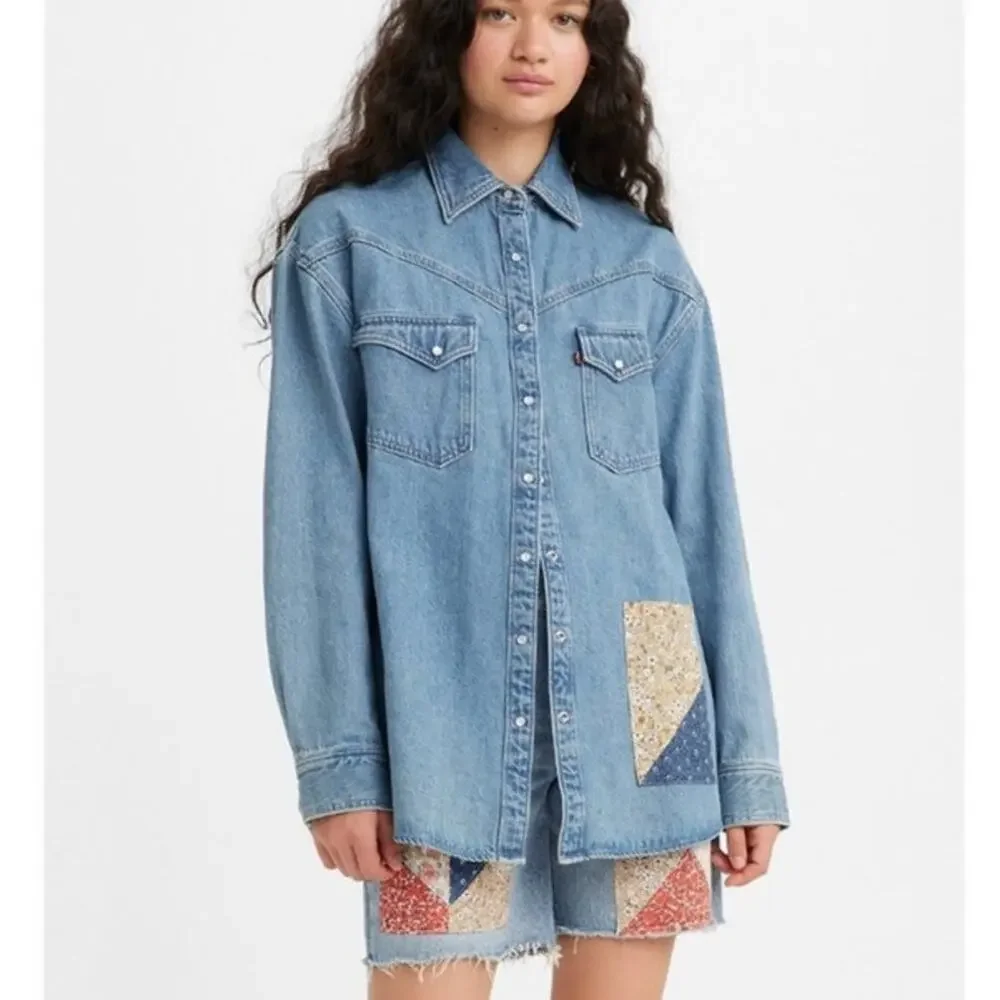 Levi’s Shirt Dorsey‎ Patchwork Western Button Down Pearl Snap S New